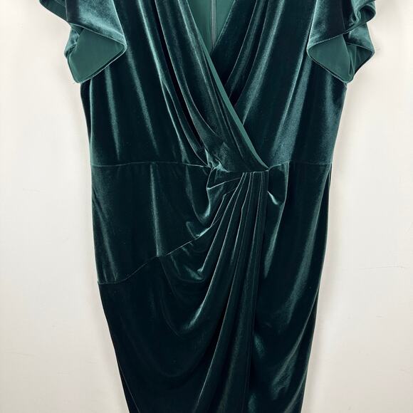 Lauren Ralph Lauren Velvet Flutter Sleeve Cocktail Midi Dress Green US 16 NWT - Picture 13 of 14